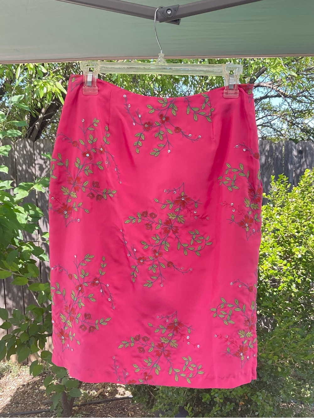 Vintage HYPE y2k Pink Floral Embroidery Silk Skirt Small Fairycore Whimsy